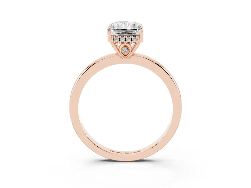 Radiant Cut Hidden Halo Solitaire Engagement Ring Setting | Thin Wire Band | Rose Gold