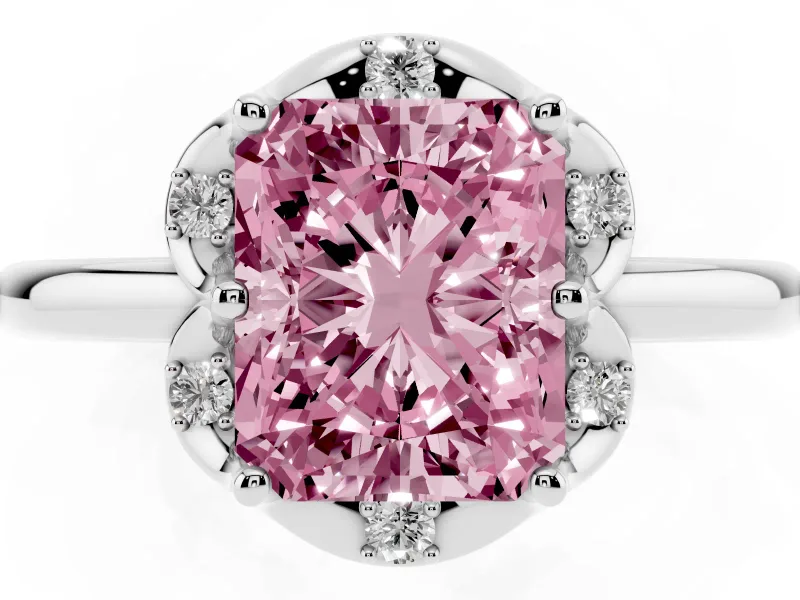 Radiant Cut Petal Halo Engagement Ring Setting for a Fancy Pink Lab-Grown Diamond | Sterling Silver