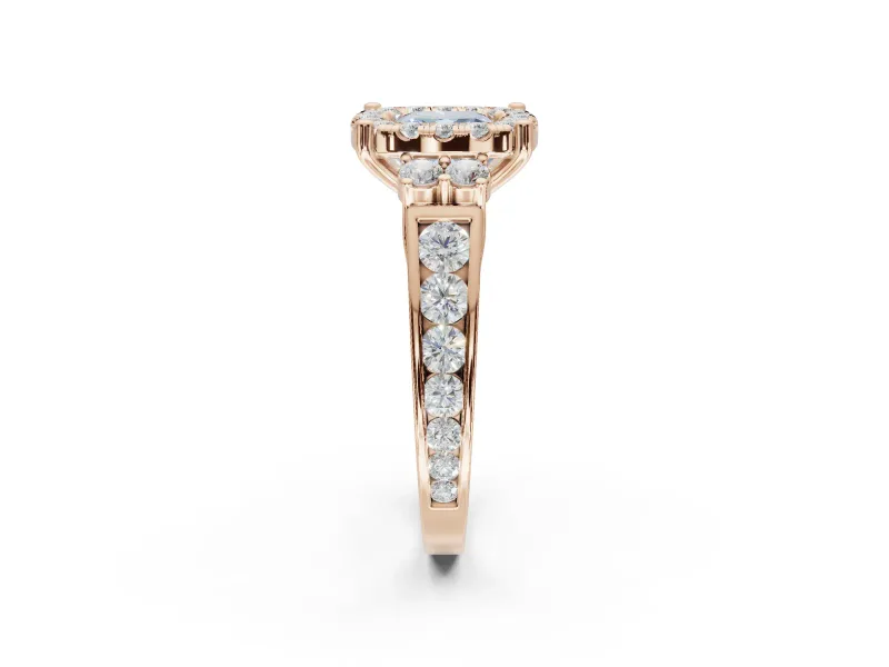 Cushion Cut Halo Engagement Ring Setting for a Fancy Blue Lab-Grown Diamond | Graduated Channel Band | Rose Gold