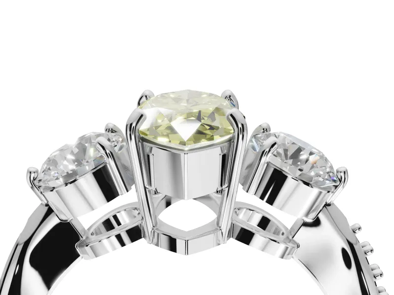 Marquise Three Stone Engagement Ring Setting for a Fancy Yellow Lab-Grown Diamond | Tapered Pave Band | Sterling Silver
