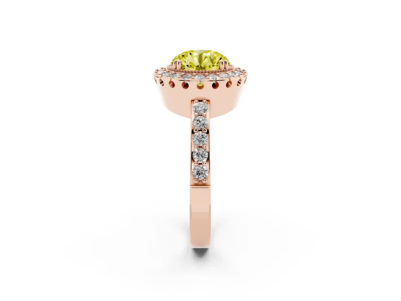 Round Vintage Milgrain Halo Engagement Ring Setting for a Fancy Yellow Lab-Grown Diamond | Pierced Gallery | Rose Gold