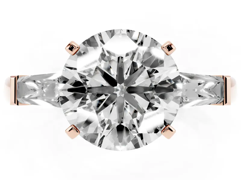 Round Three Stone Engagement Ring Setting | Tapered Baguettes | Rose Gold