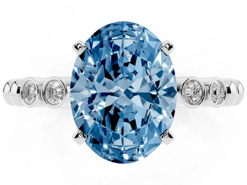 Oval Beaded Solitaire Engagement Ring Setting for a Fancy Blue Lab-Grown Diamond | White Gold