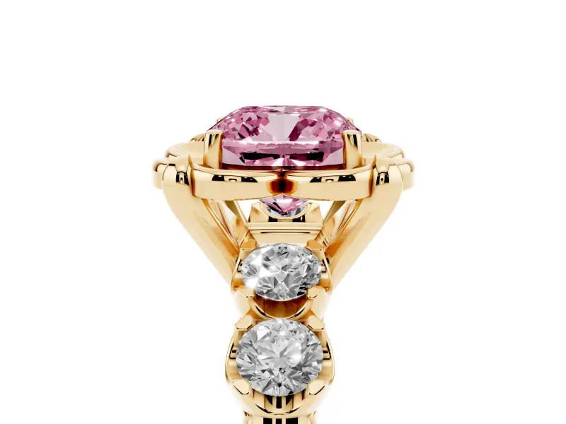 Cushion Cut Floral Engagement Ring Setting for a Fancy Pink Lab-Grown Diamond | Petal Frame | Yellow Gold
