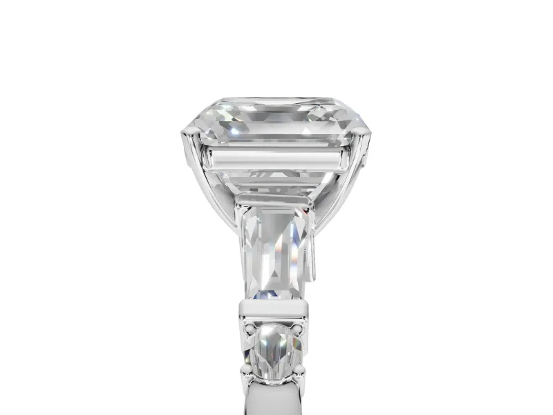 Asscher Cut Tapered Baguette Engagement Ring Setting | Bar Set Sides | Sterling Silver