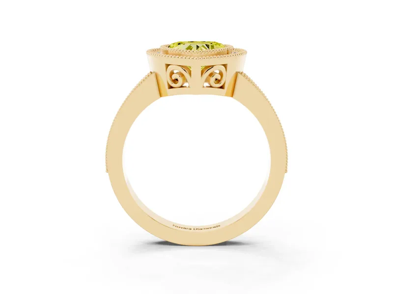 Heart-Shaped Double Milgrain Halo Engagement Ring Setting for a Fancy Yellow Lab-Grown Diamond | Pave Band | Yellow Gold