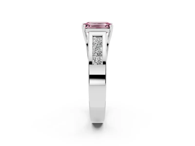 Emerald Cut Channel-Set Engagement Ring Setting for a Fancy Pink Lab-Grown Diamond | Platinum