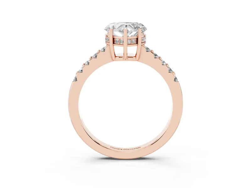 Heart-Shaped Hidden Halo Solitaire Engagement Ring Setting | Shared Prong Band | Rose Gold