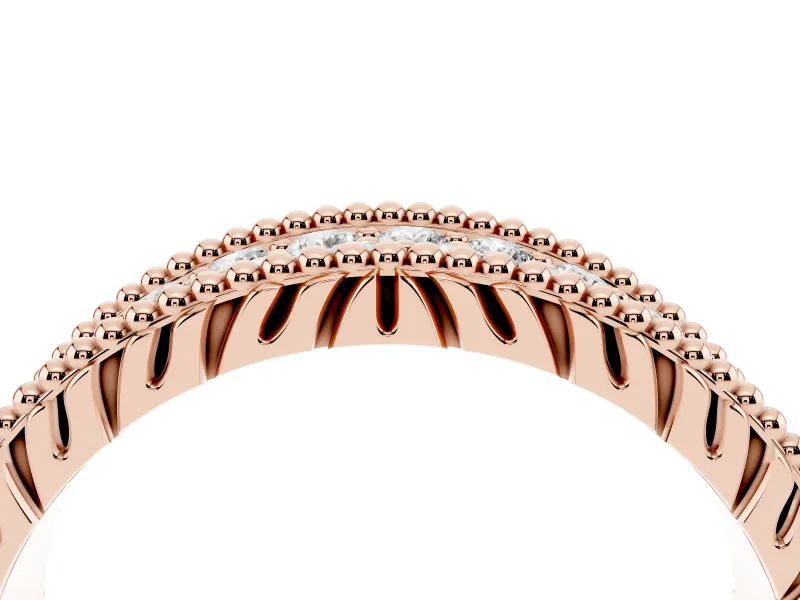 Round Lab-Grown Diamond Wide Double Row Pavé Wedding Band | Notched Side Walls | Rose Gold