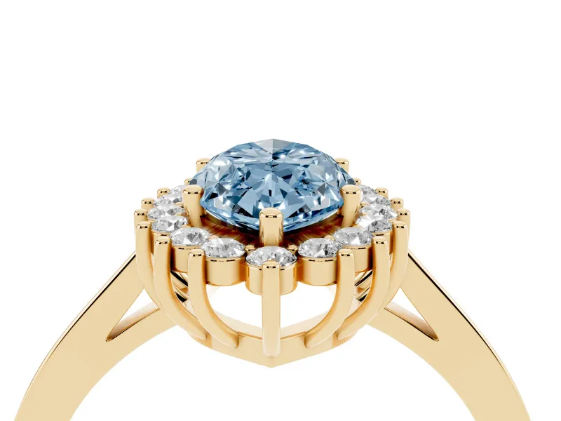 Marquise Scalloped Halo Engagement Ring Setting for a Fancy Blue Lab-Grown Diamond | Yellow Gold