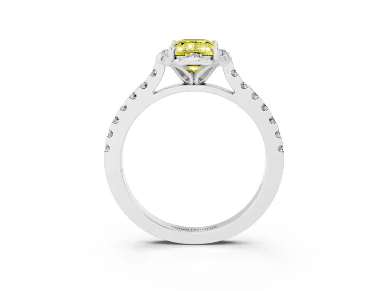 Emerald Cut Floral Petal Engagement Ring Setting for a Fancy Yellow Lab-Grown Diamond | Petal Accents | Platinum