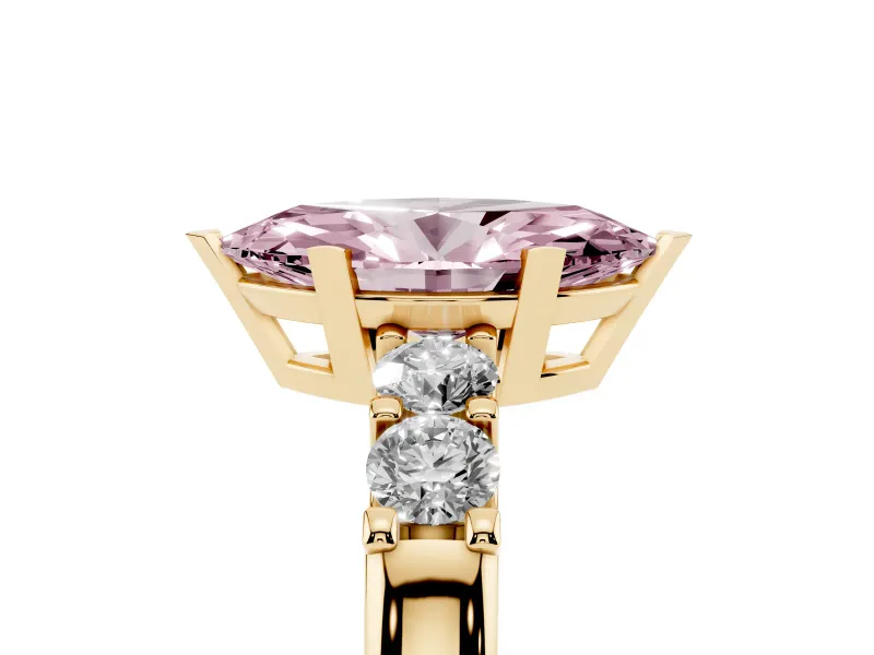 Fancy Pink Marquise Cut Diamond Five-Stone Prong Set Engagement Ring Set in Yellow gold with Channel Band