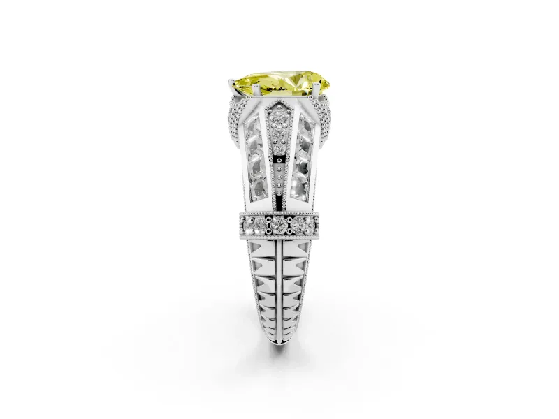 Fancy Yellow Pear Cut Diamond Vintage-Inspired Milgrain Ring Set in Silver with Accent Split Shank