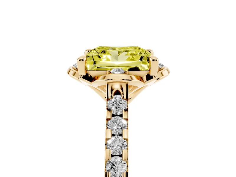 Princess Cut Floral Petal Engagement Ring Setting for a Fancy Yellow Lab-Grown Diamond | Petal Accents | Yellow Gold