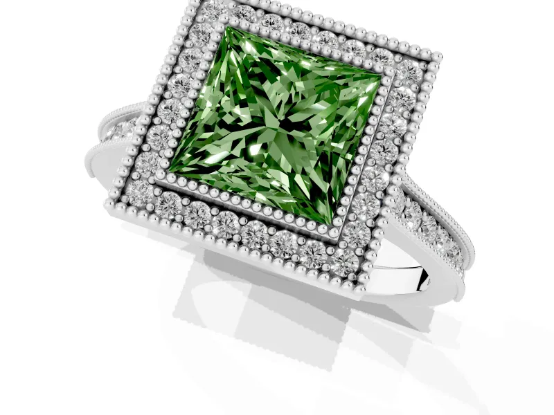 Princess Cut Halo Engagement Ring Setting for a Fancy Green Lab-Grown Diamond | Sterling Silver - Design NV-24721
