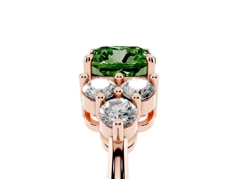 Cushion Cut Cluster Side Stone Engagement Ring Setting for a Fancy Green Lab-Grown Diamond | Plain Band | Rose Gold