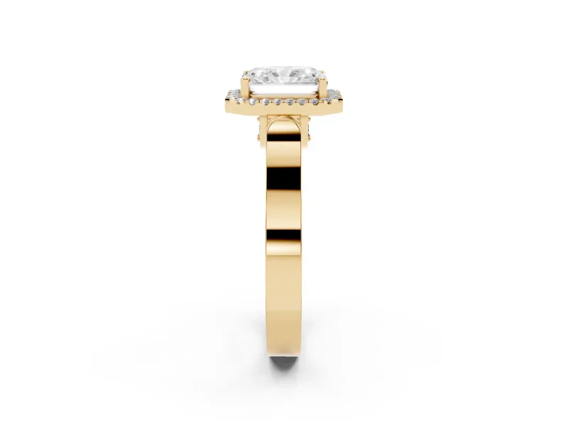 Radiant Cut Halo Engagement Ring Setting | Pavé Panel Shoulders | Yellow Gold