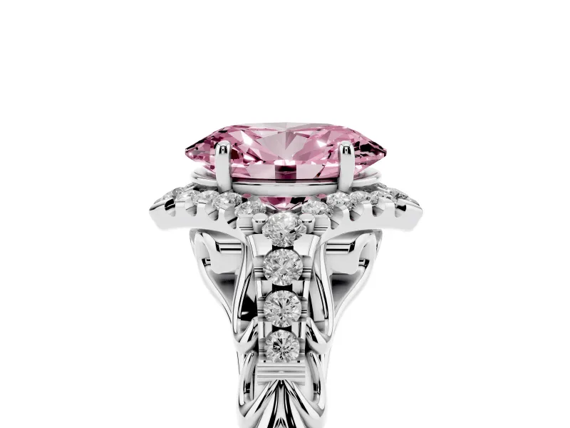 Oval Hidden Halo Filigree Engagement Ring Setting for a Fancy Pink Lab-Grown Diamond | Platinum