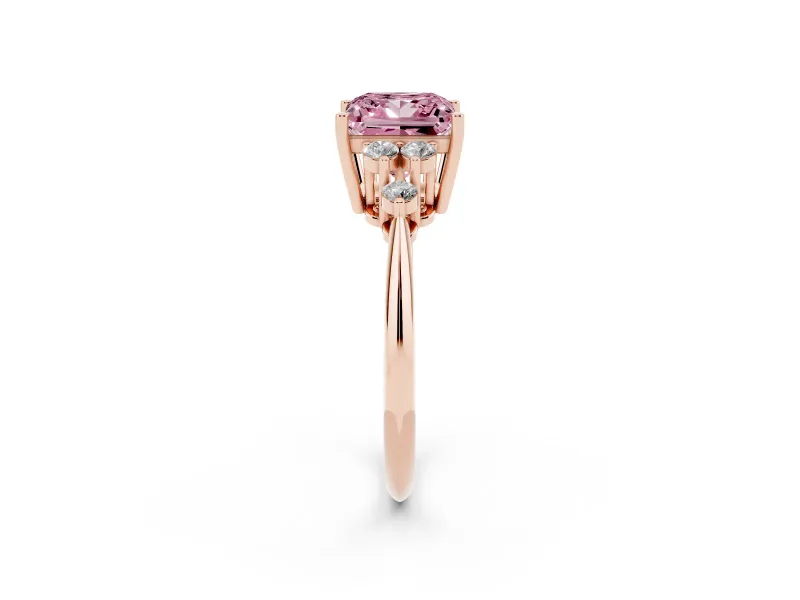Princess Cut Cluster Accent Engagement Ring Setting for a Fancy Pink Lab-Grown Diamond | Rose Gold
