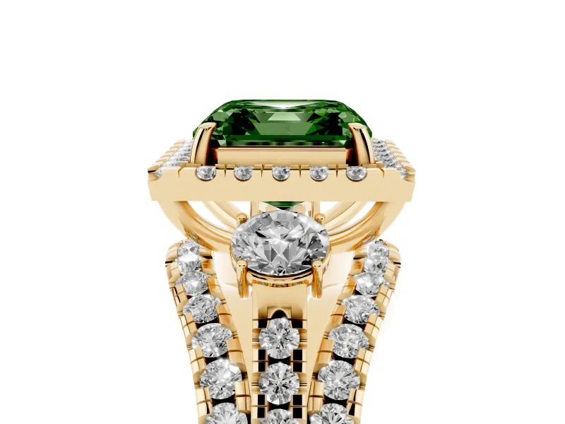 Asscher Cut Halo Engagement Ring Setting for a Fancy Green Lab-Grown Diamond | Yellow Gold - Design NV-24766