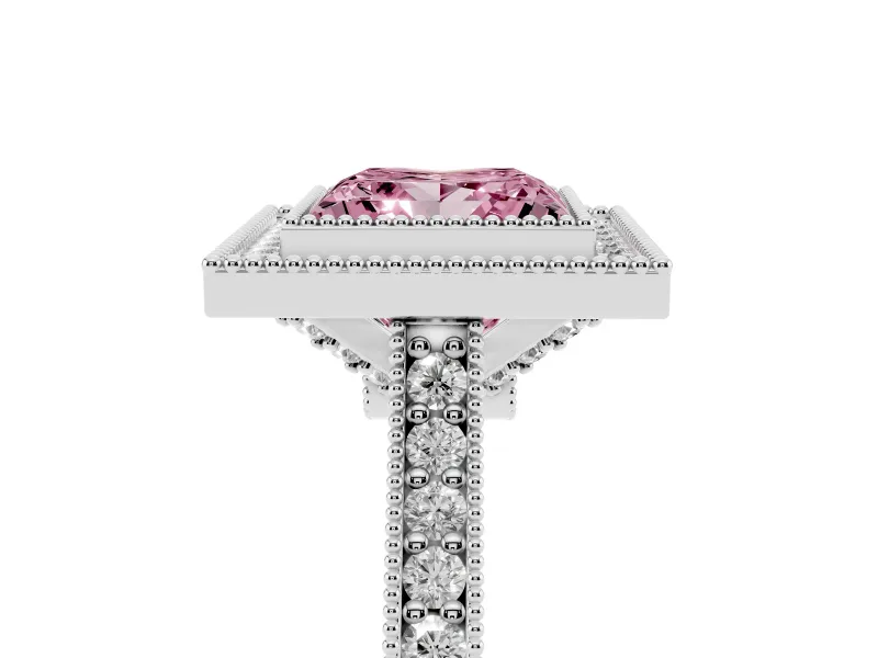 Princess Cut Halo Engagement Ring Setting for a Fancy Pink Lab-Grown Diamond | Sterling Silver - Design NV-24721