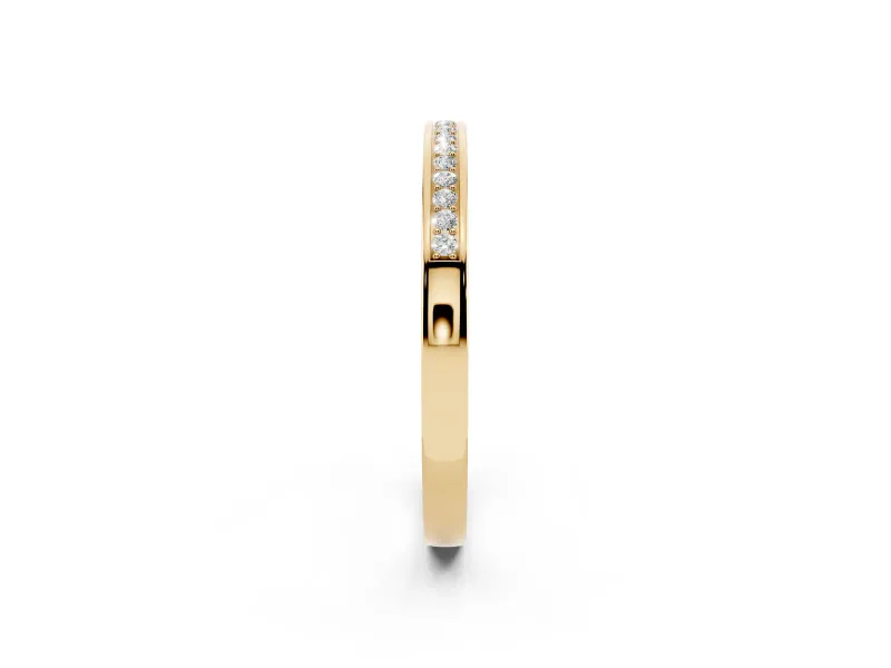Round Diamond Half Eternity Pavé Band Set in Yellow gold with Plain Lower Shank