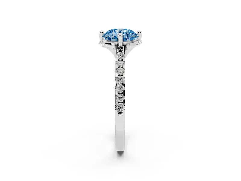Round Floral Engagement Ring Setting for a Fancy Blue Lab-Grown Diamond | Pavé Band | Platinum