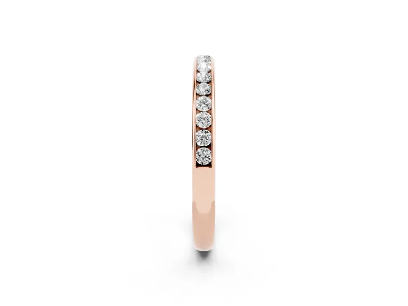 Round Diamond Everyday Comfort Fit Band Set in Rose gold with Aligned Channel Row