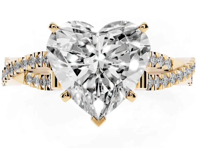 Heart-Shaped Twisted Pavé Solitaire Engagement Ring Setting | Split Shank | Yellow Gold