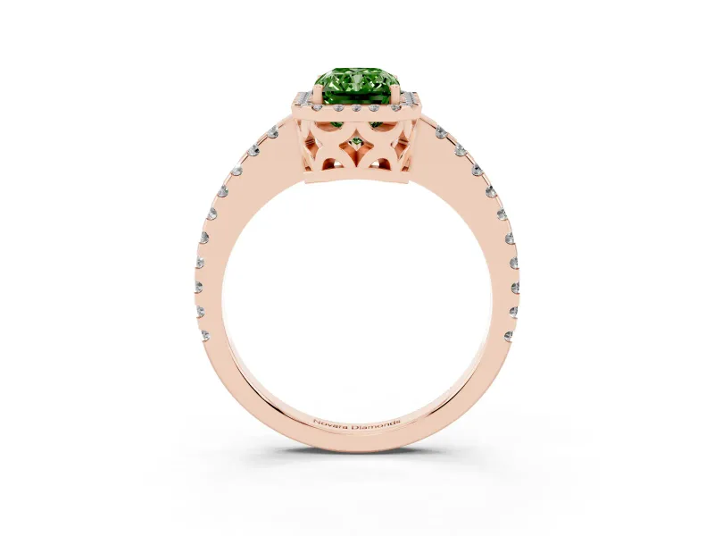 Radiant Cut Pave Halo Engagement Ring Setting for a Fancy Green Lab-Grown Diamond | Rose Gold