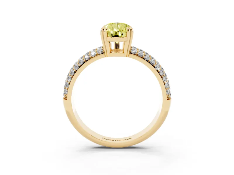 Pear-Shaped Three Row Pave Engagement Ring Setting for a Fancy Yellow Lab-Grown Diamond | Double Claws | Yellow Gold