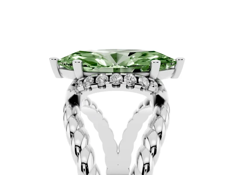 Fancy Green Marquise Cut Diamond Halo Ring Set in Platinum with Twisted Band and Prong Setting