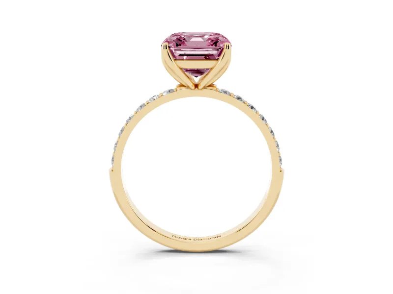 Asscher Cut Pave Solitaire Engagement Ring Setting for a Fancy Pink Lab-Grown Diamond | Slim Band | Yellow Gold