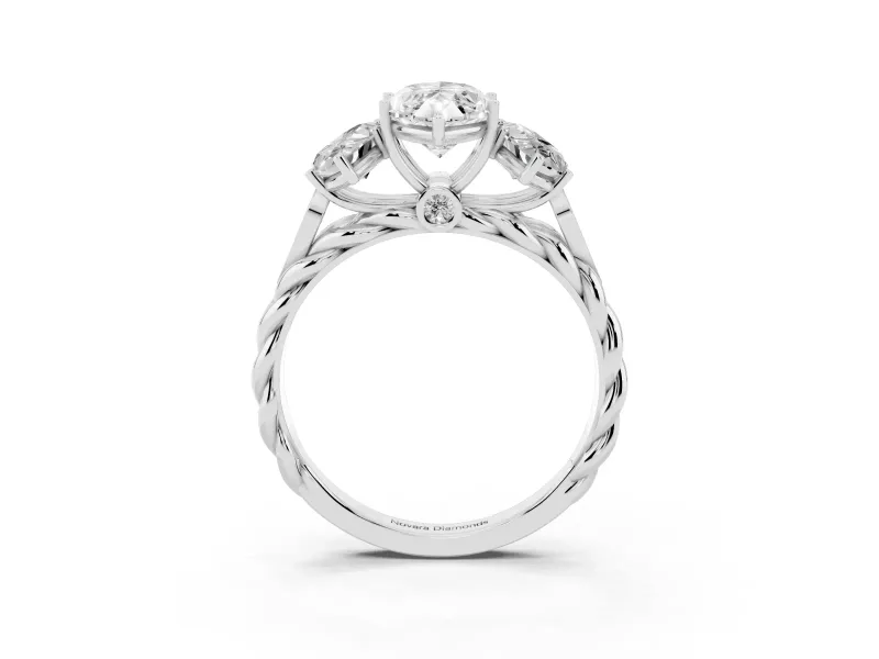 Marquise Cut Diamond Three-Stone Ring Set in Platinum with Braided Band