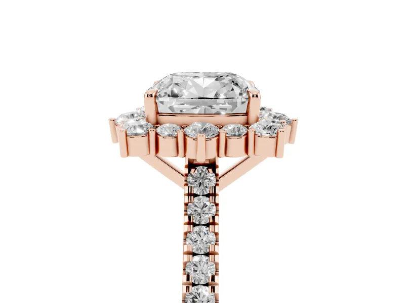 Cushion Cut Scalloped Halo Engagement Ring Setting | Single Row Pave | Rose Gold