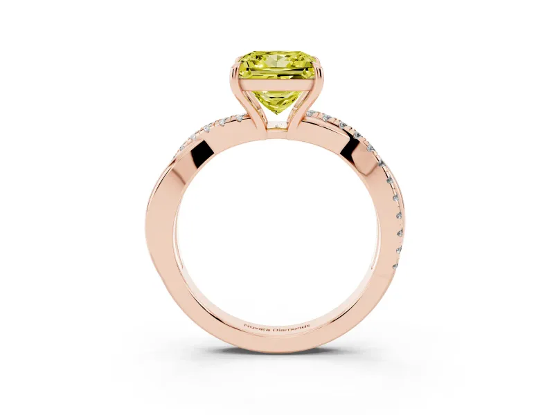 Princess Cut Crossover Engagement Ring Setting for a Fancy Yellow Lab-Grown Diamond | Rose Gold