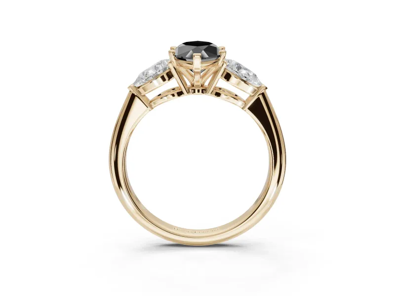 Marquise Three-Stone Engagement Ring Setting for a Black Center | Pear Side Stones | Yellow Gold