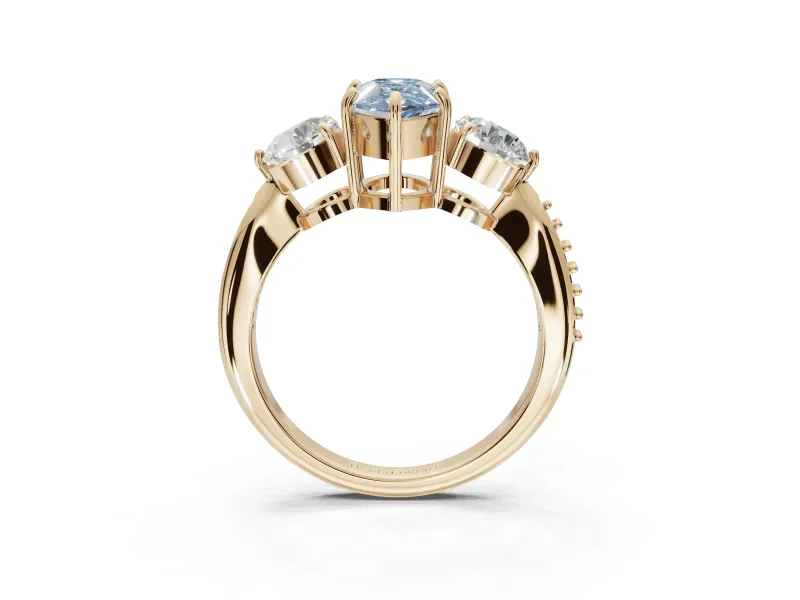 Pear-Shaped Three Stone Engagement Ring Setting for a Fancy Blue Lab-Grown Diamond | Tapered Pave Band | Yellow Gold
