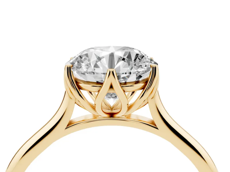 Round Cut Diamond Solitaire Cathedral Ring Set in Yellow gold with Prong Setting