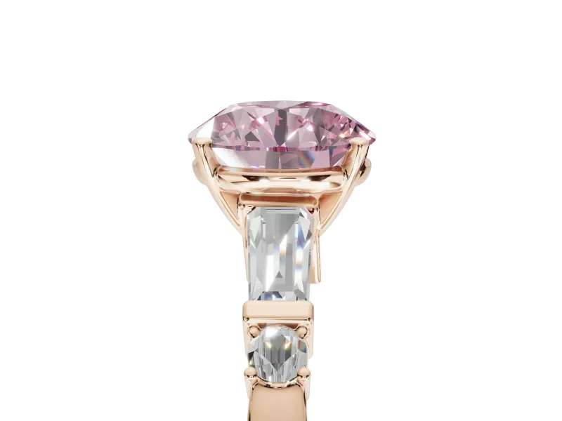Round Tapered Baguette Engagement Ring Setting for a Fancy Pink Lab-Grown Diamond | Rose Gold