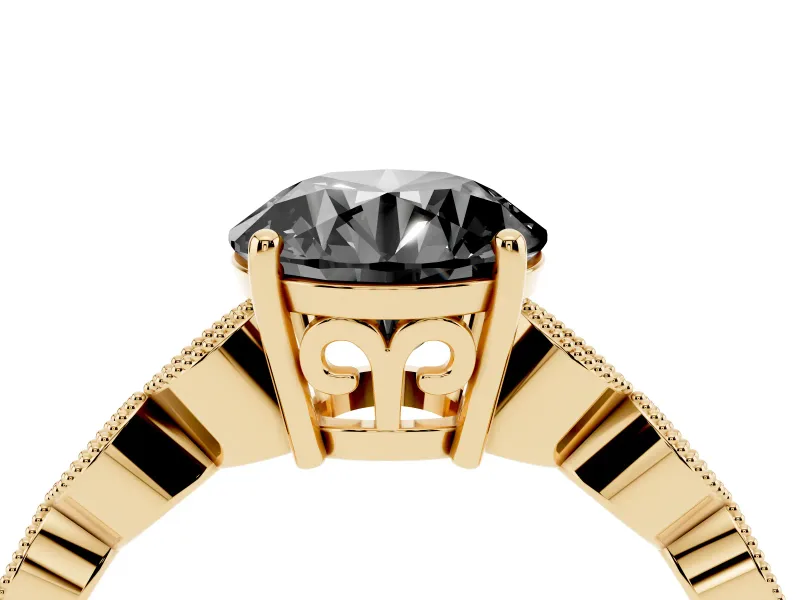Fancy Black Round Cut Diamond Solitaire Ring Set in Yellow gold with Infinity Twist Pavé Band