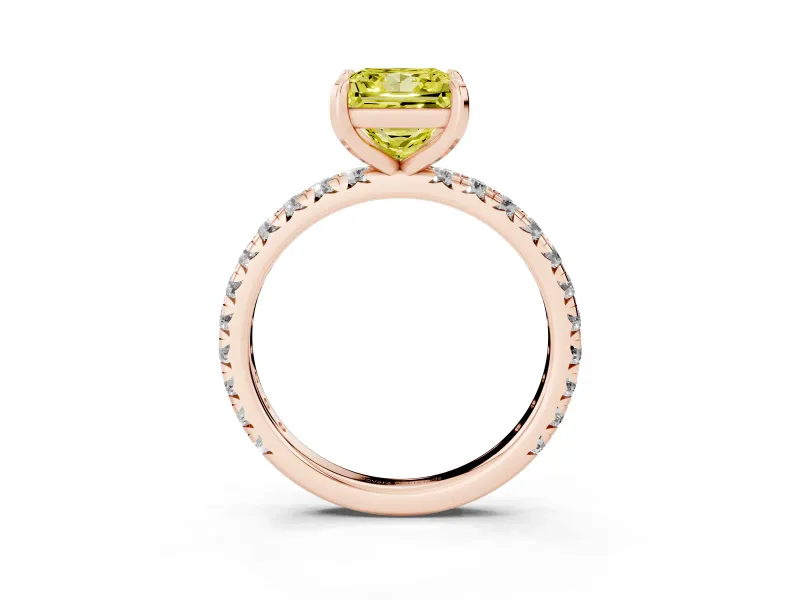 Princess Cut Pavé Solitaire Engagement Ring Setting for a Fancy Yellow Lab-Grown Diamond | Shared Prong Band | Rose Gold