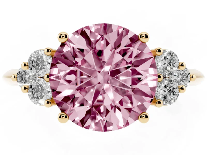 Round Cluster Accent Engagement Ring Setting for a Fancy Pink Lab-Grown Diamond | Yellow Gold