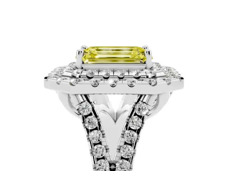 Emerald Cut Halo Engagement Ring Setting for a Fancy Yellow Lab-Grown Diamond | Sterling Silver - Design NV-24796