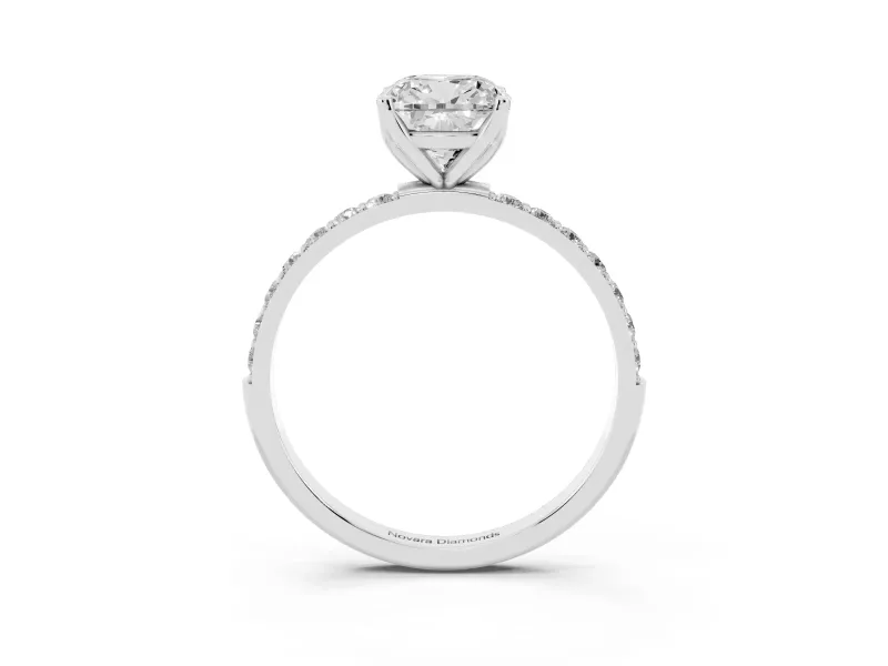 Cushion Cut Pave Solitaire Engagement Ring Setting | Fine Line Pave Band | Sterling Silver