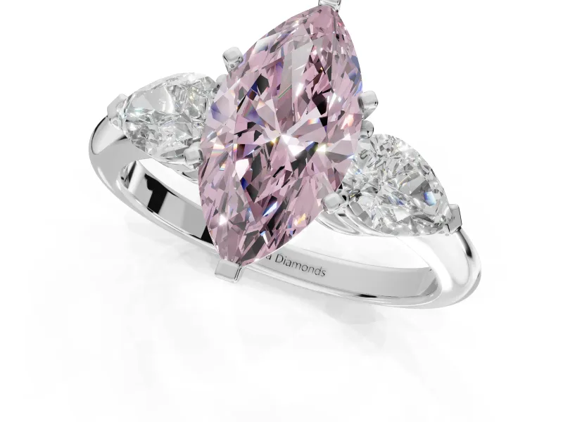 Marquise Three-Stone Ring Setting for a Fancy Pink Lab-Grown Diamond | Pear Side Stones | Platinum