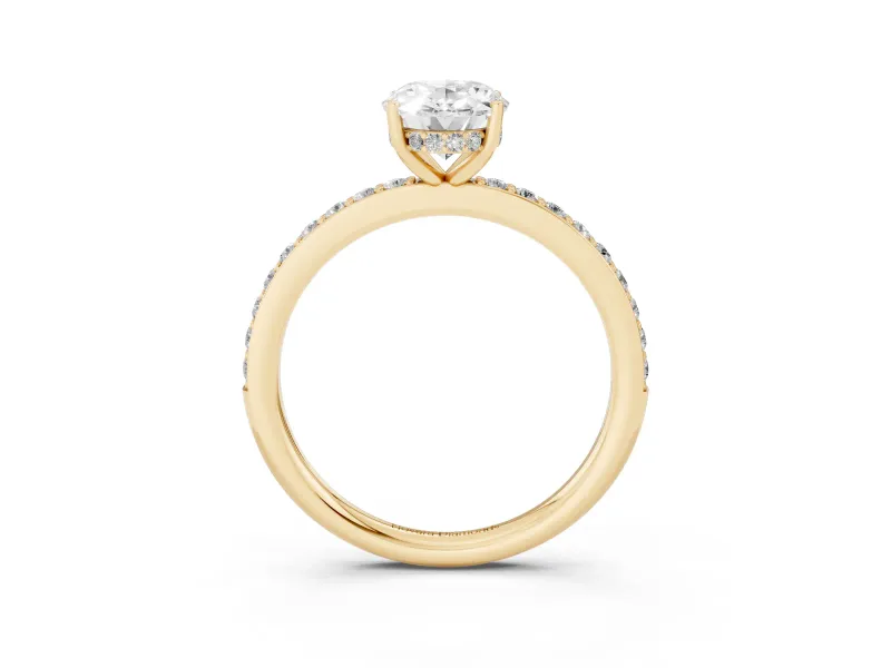 Oval Cut Diamond Pavé Band Ring Set in Yellow gold with Prong-Set Center Stone