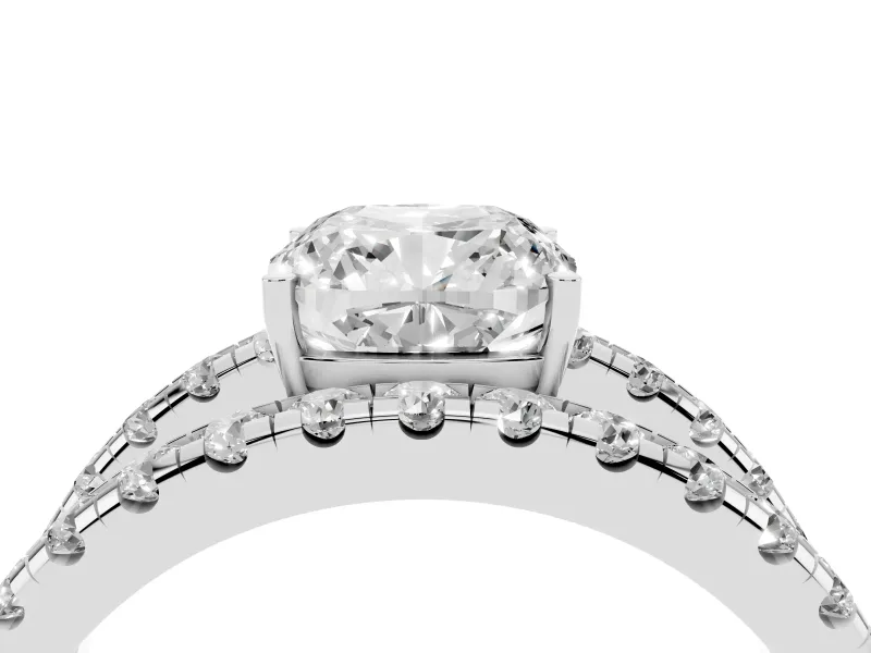 Cushion Cut Wide Open Split Shank Engagement Ring Setting | Pavé Strands | Platinum
