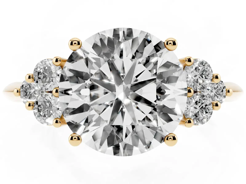 Round Cluster Accent Engagement Ring Setting | Plain Band | Yellow Gold