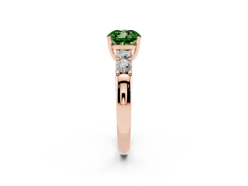Fancy Green Cushion Cut Diamond Five-Stone Prong Set Engagement Ring Set in Rose gold with Channel Band